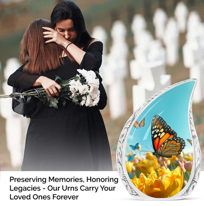 Large Butterflies Urn for adult male ashes, used as a decorative Cremation Keepsake.