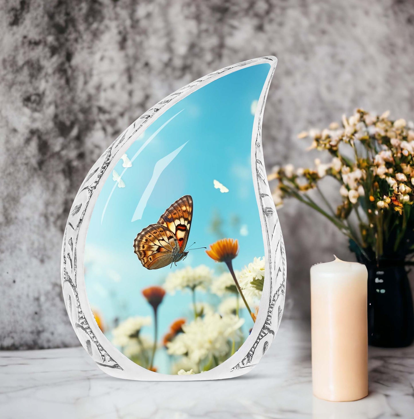 Butterflies Fly Morning Urn, Large Cremation Urn for Ashes of Adult Female