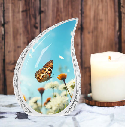 Butterflies Fly Morning Urn, Large Cremation Urn for Ashes of Adult Female