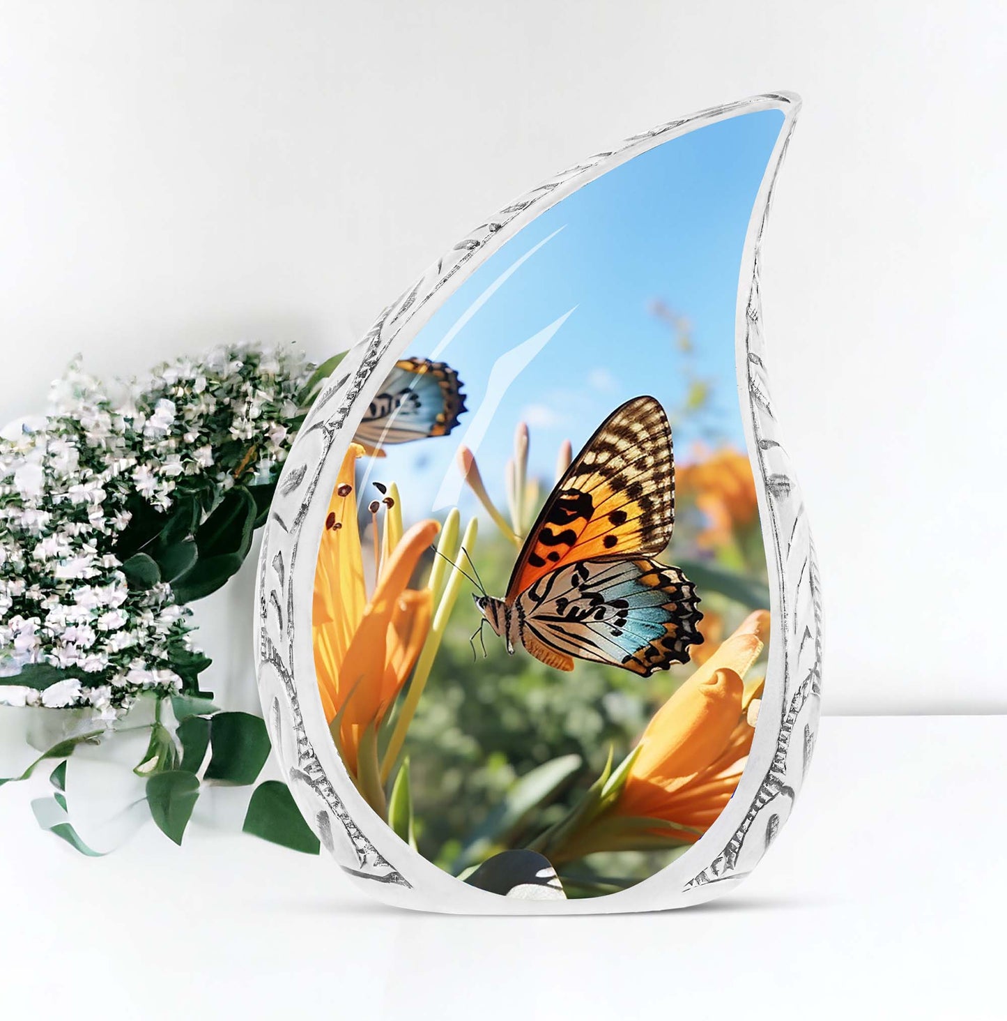 Butterfly decorated urn for human ashes, affordable cremation urns large size, perfect for dads