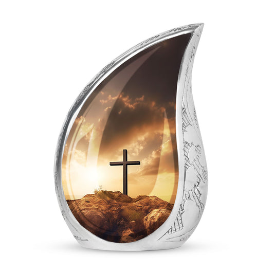 Large Christ themed Urn with Sunset Sky design for Adult Male or Female Cremation Ashes