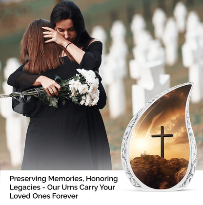 Large Christ themed Urn with Sunset Sky design for Adult Male or Female Cremation Ashes