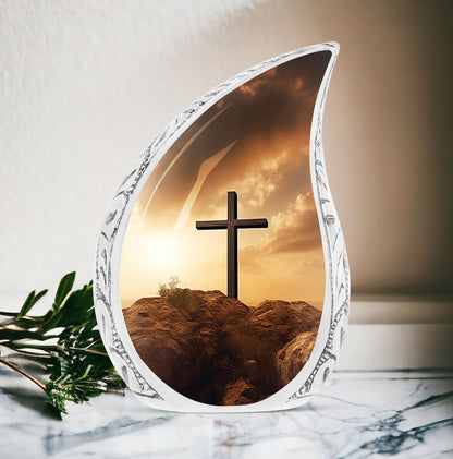 Large Christ themed Urn with Sunset Sky design for Adult Male or Female Cremation Ashes