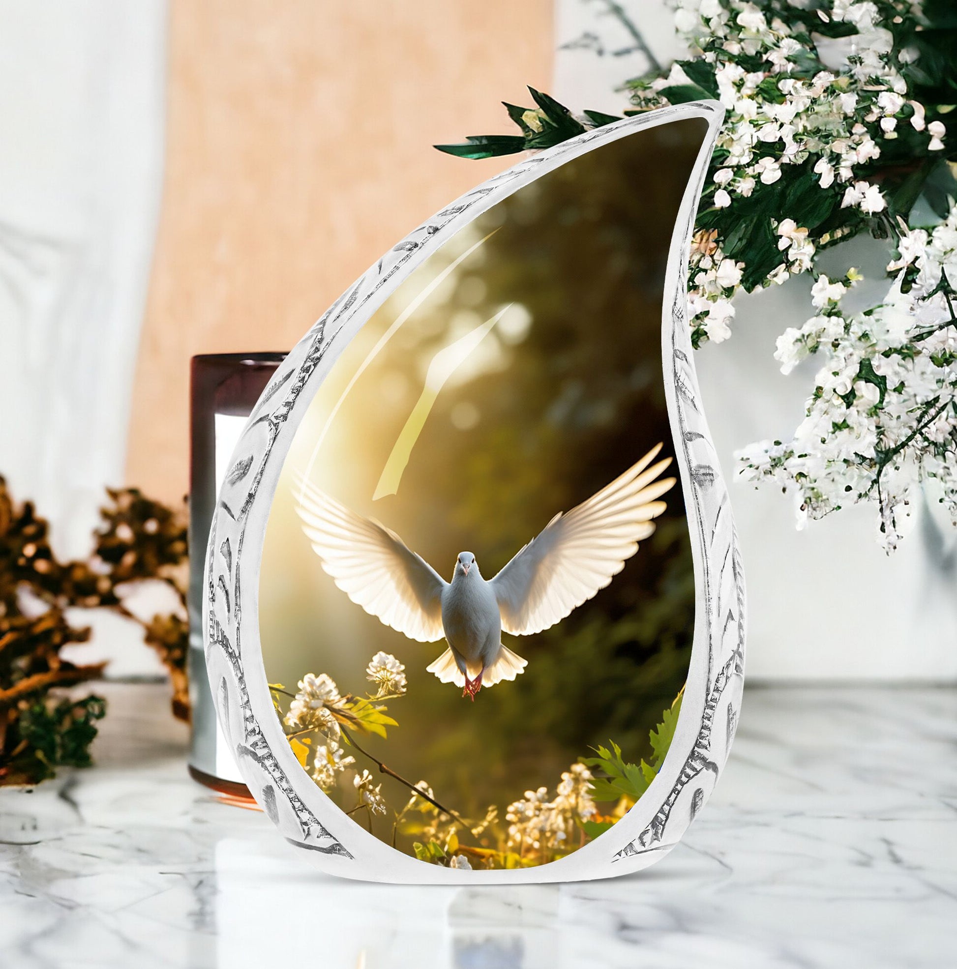 Large Dove Urn with Sunlight Effect, Ideal Cremation Container for Men's Ashes