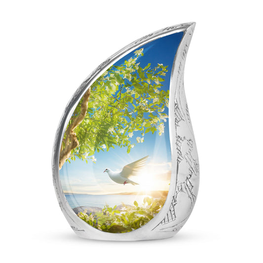 Dove Flying Close To Tree In Sunlight | Dove Keepsake Urn For Ashes