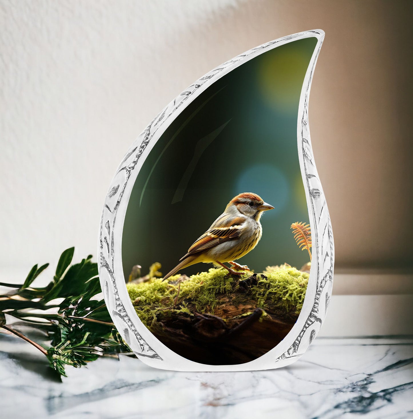 Large Sparrow Urn On Moass Branch, designed as a Memorial and Burial Urn for adult human ashes, ideal for both men and women