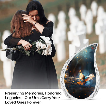 Large red Sparrow flying urn for human ashes, suitable funeral decoration or Mom's metal cremation urn