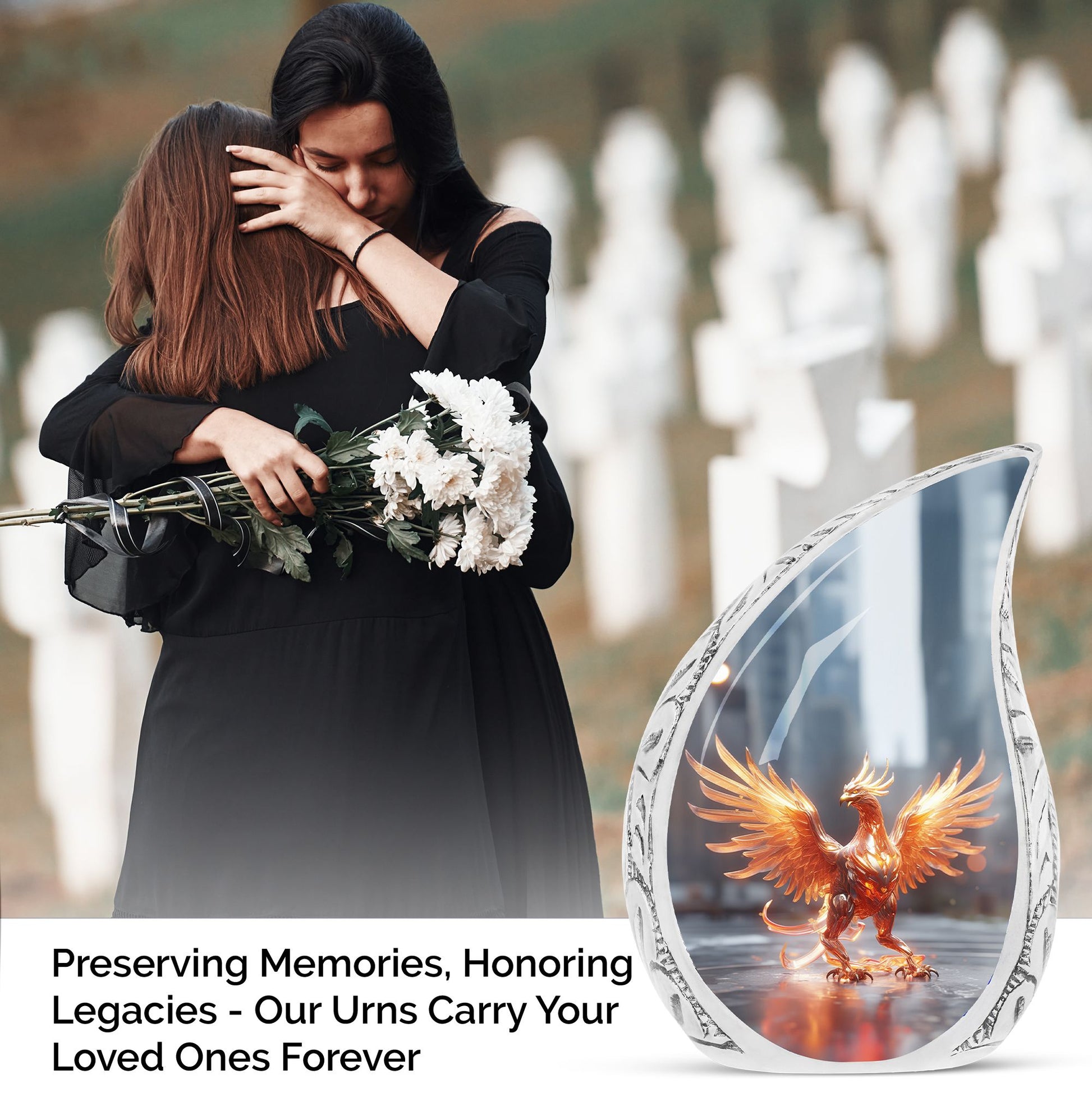 Large Phoenix urn for adults, symbolizing a Phoenix spreading wings, ideal for burial in the ground and holding human ashes