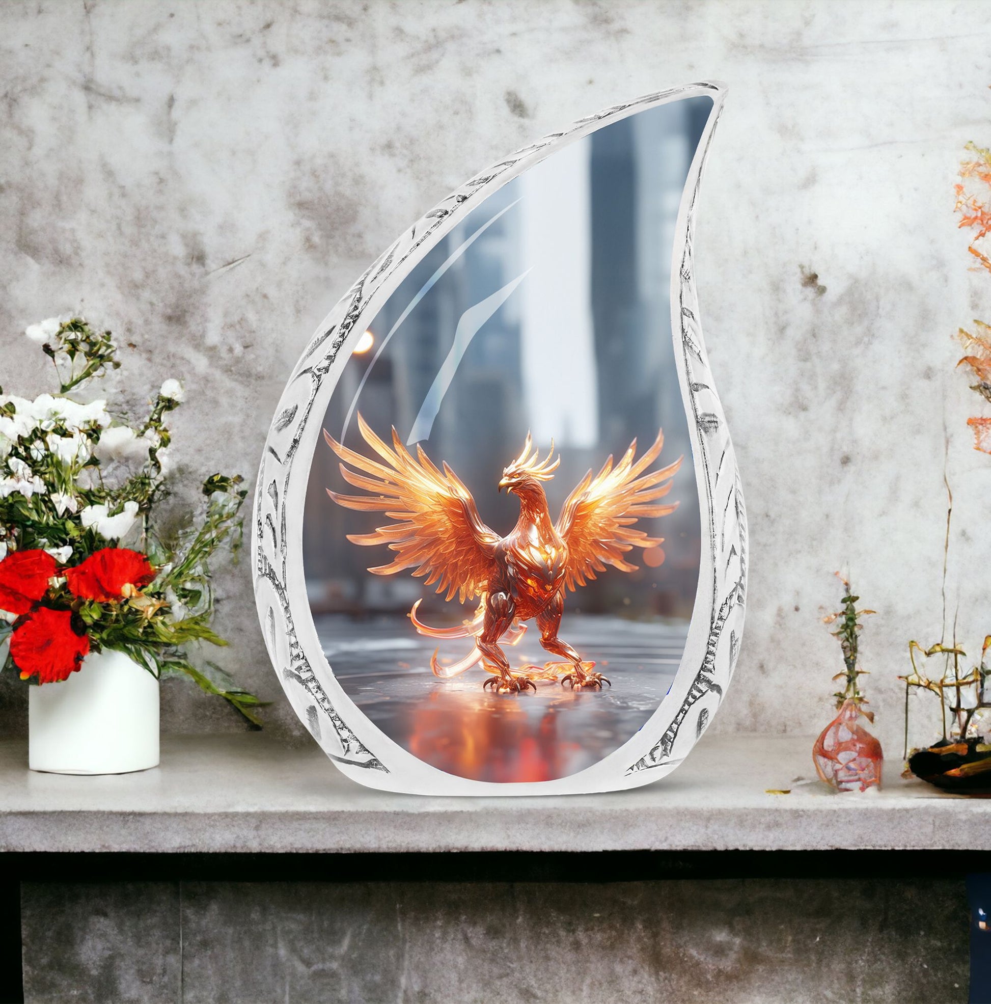 Large Phoenix urn for adults, symbolizing a Phoenix spreading wings, ideal for burial in the ground and holding human ashes