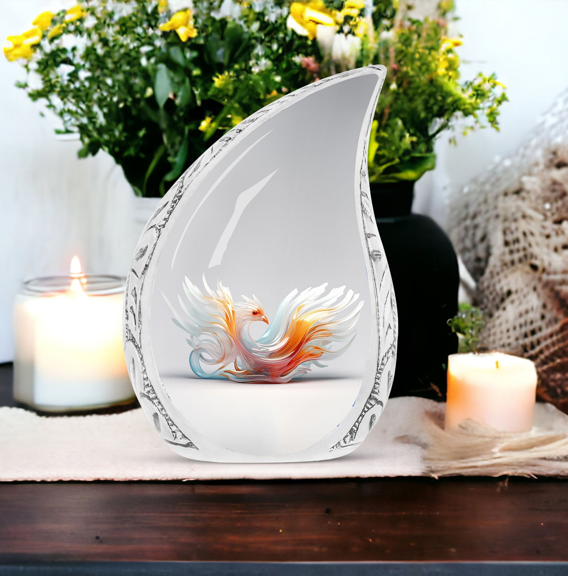 White Phoenix large urn for adult ashes, ideal for funeral and memorial decorations