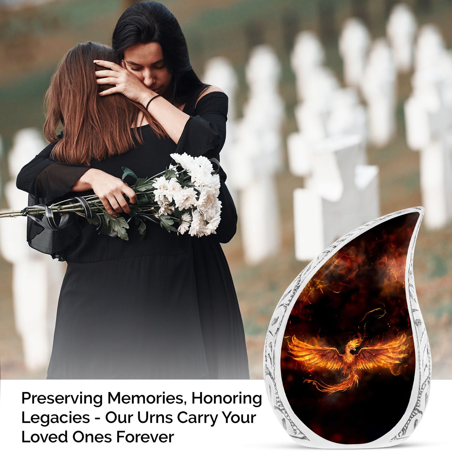 Fire Phoenix urn with wings spread, decorative burial large urn for adult human ashes