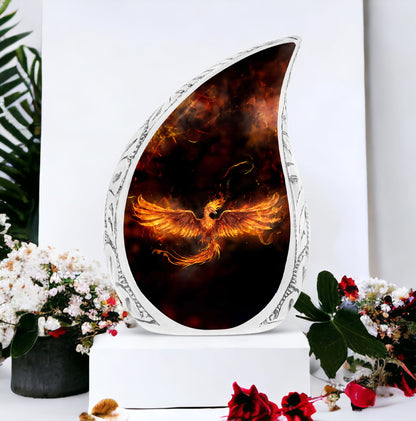 Fire Phoenix urn with wings spread, decorative burial large urn for adult human ashes