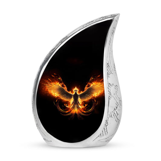Fire Phoenix Cremation Urn for Adult Ashes - Black Background, Large Size