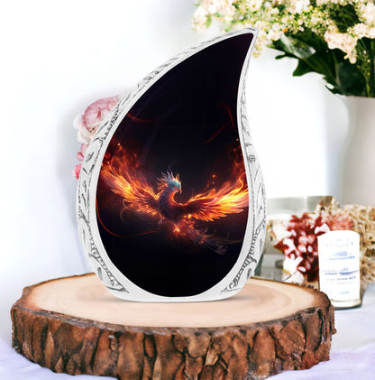 Large Phoenix Cremation Urn in Vibrant Red and Blue Colors, Unique Urn for Human Ashes