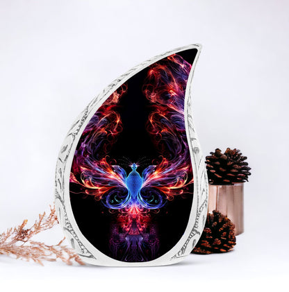 Vibrant colorful Phoenix-themed large cremation urn, ideal memorials for men's ashes