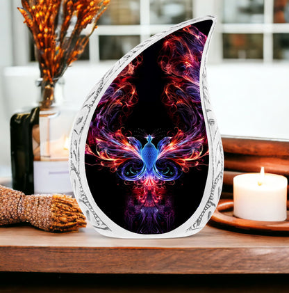 Vibrant colorful Phoenix-themed large cremation urn, ideal memorials for men's ashes
