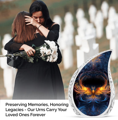 Large+Yellow+Phoenix+Spreading+Wings,+adult+cremation+urn+in+en,+human+ashes+urn,+funeral+decor