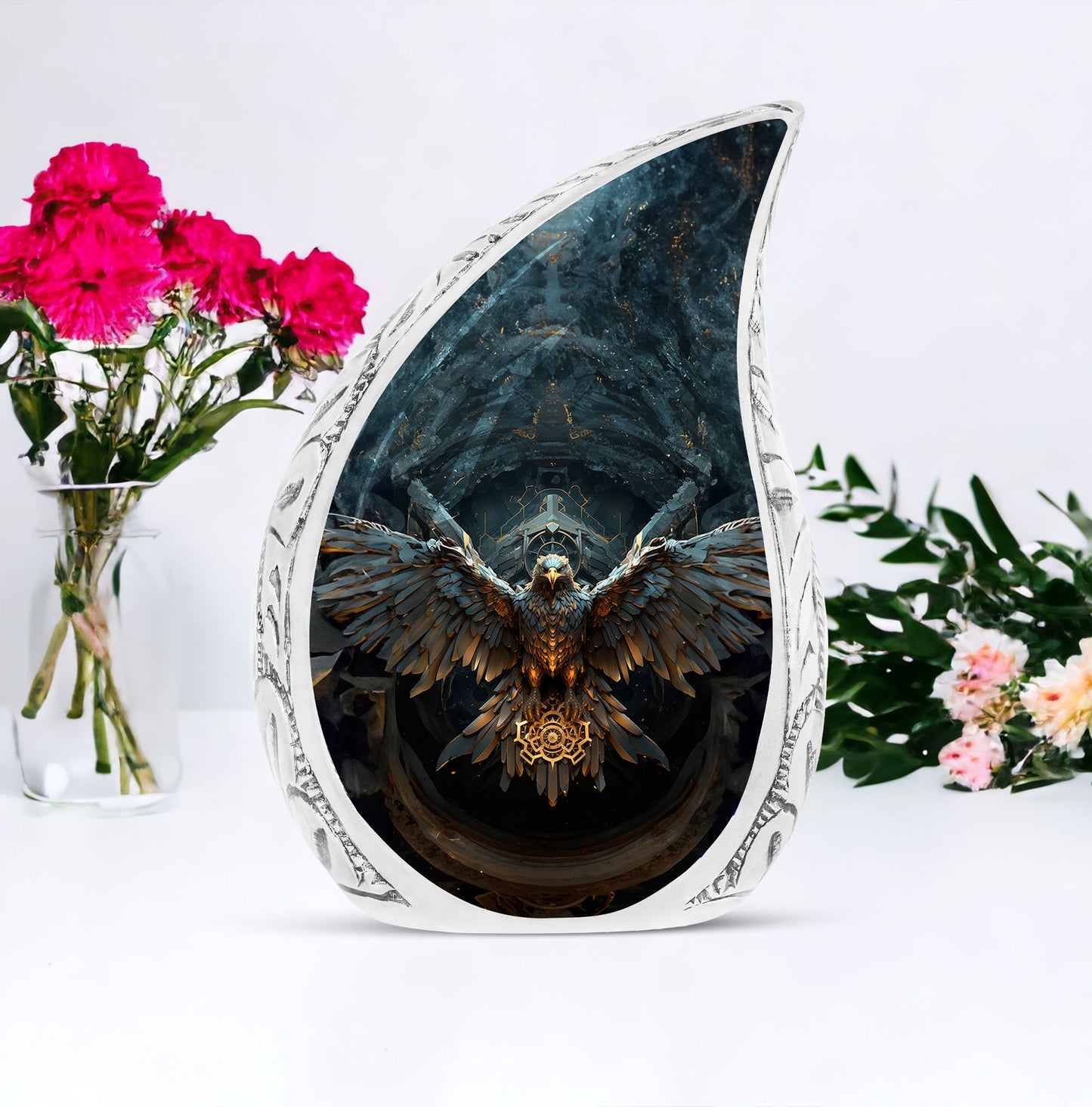 Large eagle urn, ideal for adult ashes honoring the journey to the soul gate, suitable for both male and female remembrance.