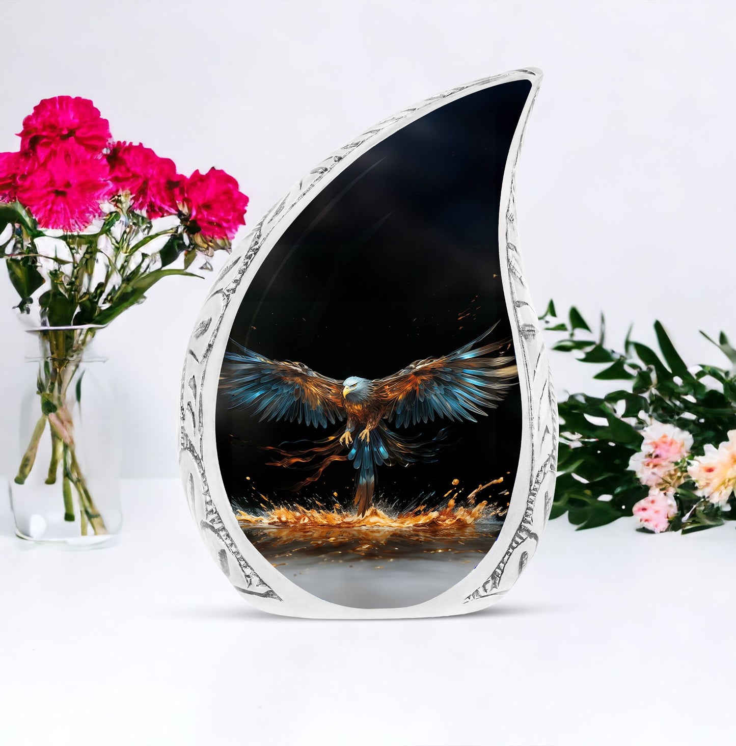 Large white head eagle urn designed for holding adult human ashes, ideal for funerals and memorials