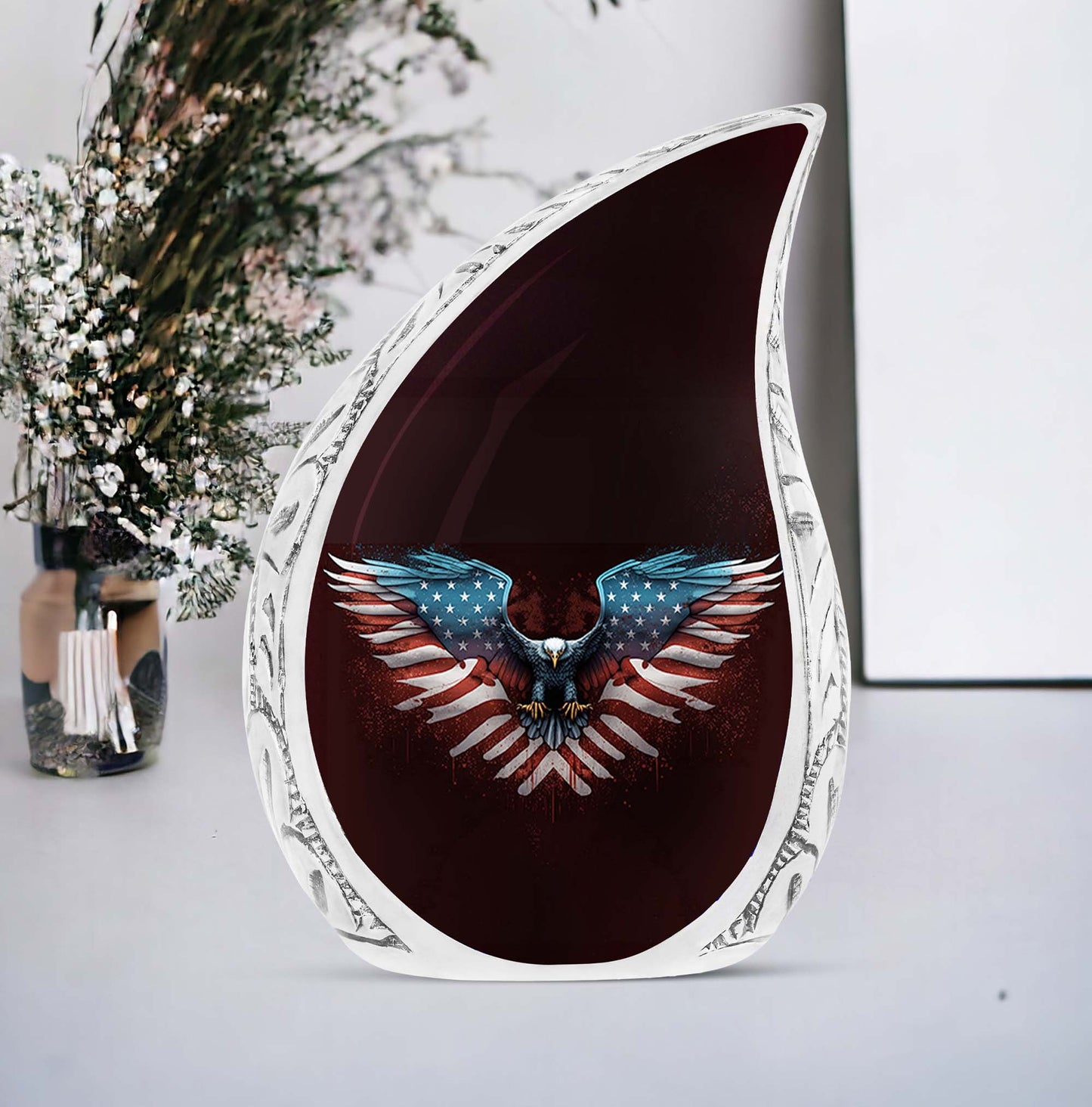 Large American Eagle urn for storing human ashes, ideal for preserving remains of an adult female