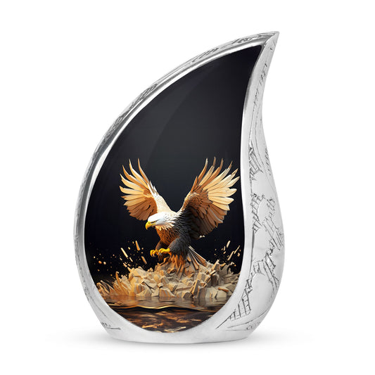 Majestic eagle cremation urn with wide open feathers, ideal for adult human ashes, suitable for women and funeral occasions.