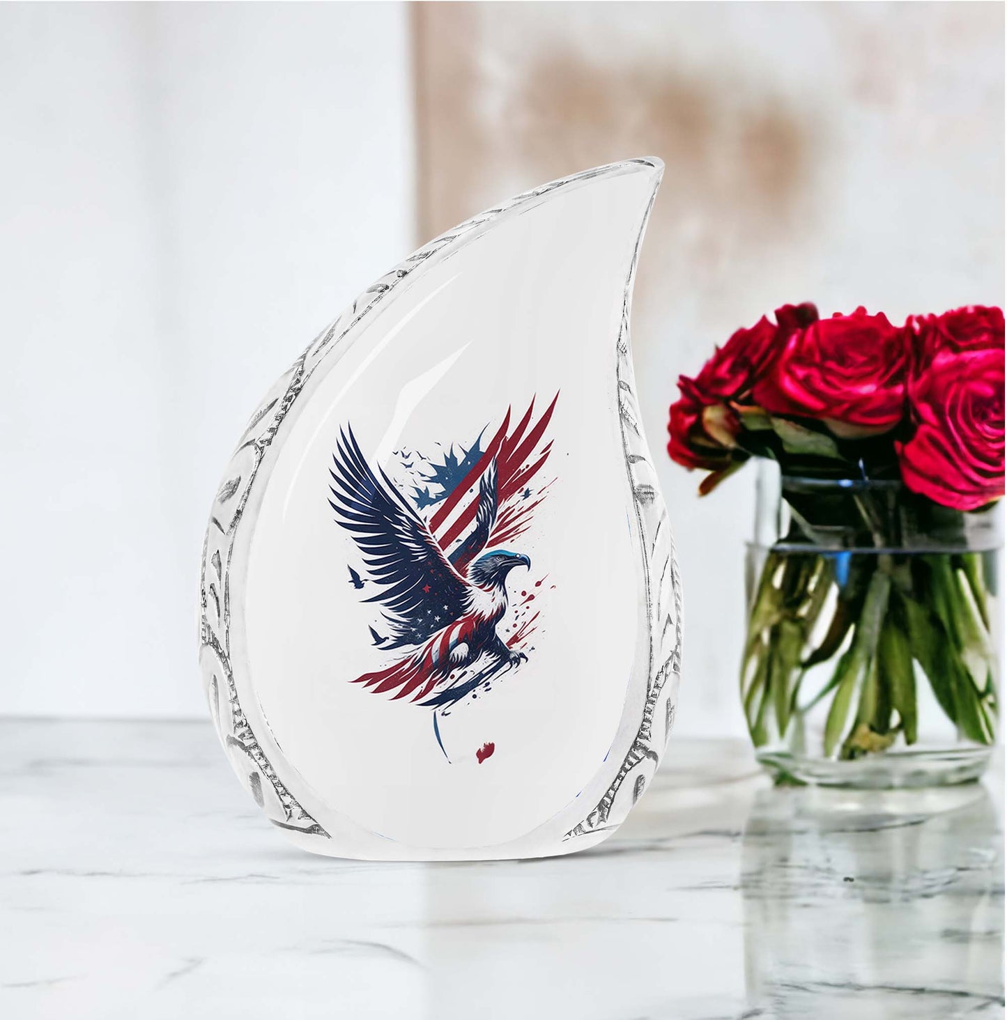 Large Companion Cremation Urn Human Ashes, featuring an Eagle paired with the American Flag illustration