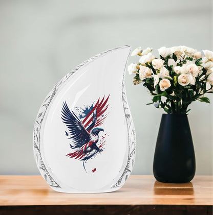 Large Companion Cremation Urn Human Ashes, featuring an Eagle paired with the American Flag illustration