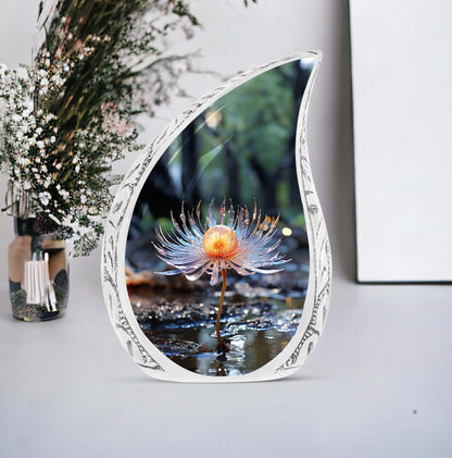 Large Glass Cremation Urn featuring Single Lilly design, ideal keepsake for mom, suitable for funeral decorations