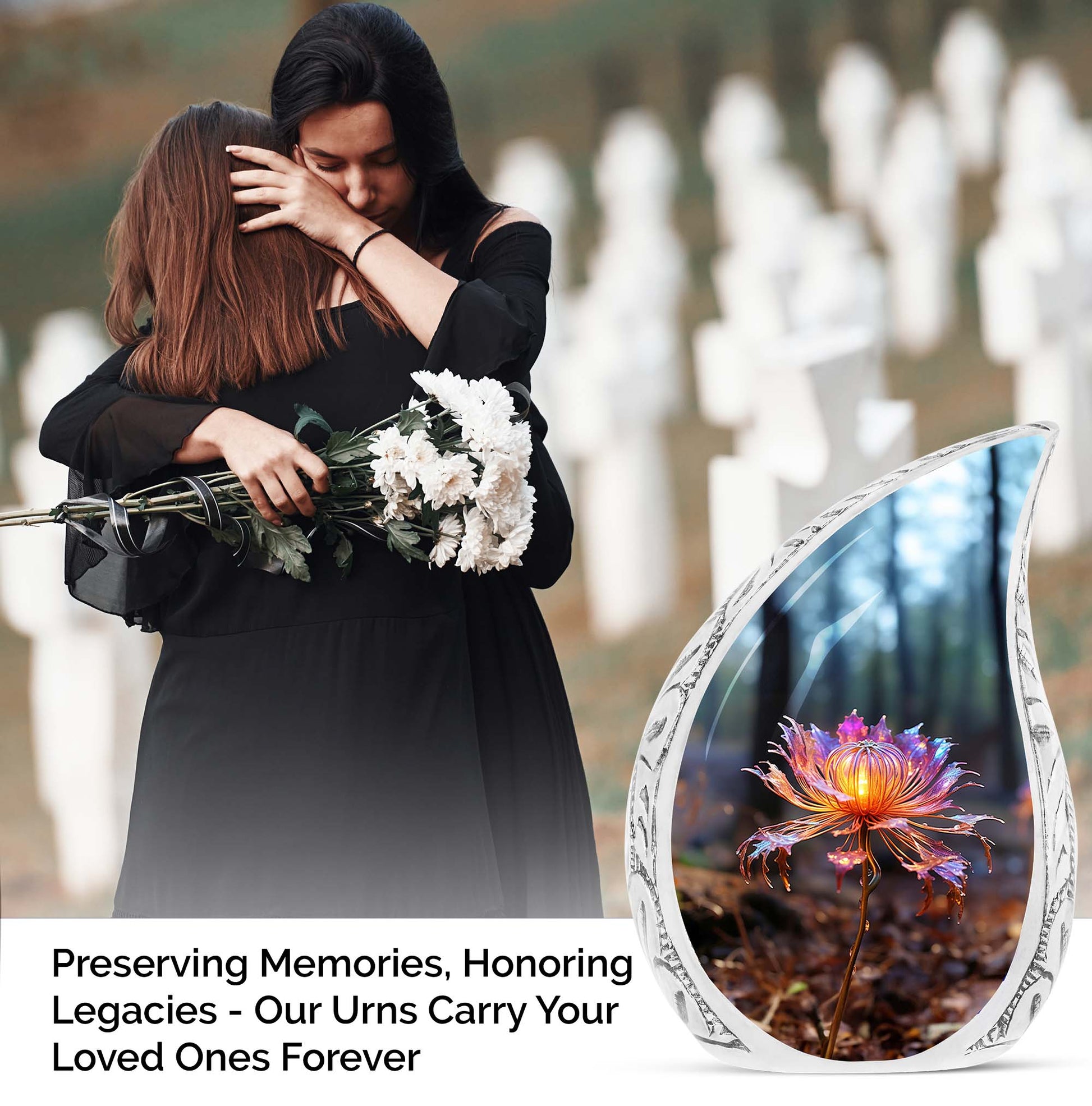 Large Urn, Magical Lilly, designed for preserving adult human ashes, ideal for funeral decorations and memorials