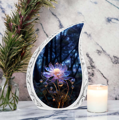 Large urn for adult male ashes featuring a fantasy lily design, ideal for memorized cremation preservation