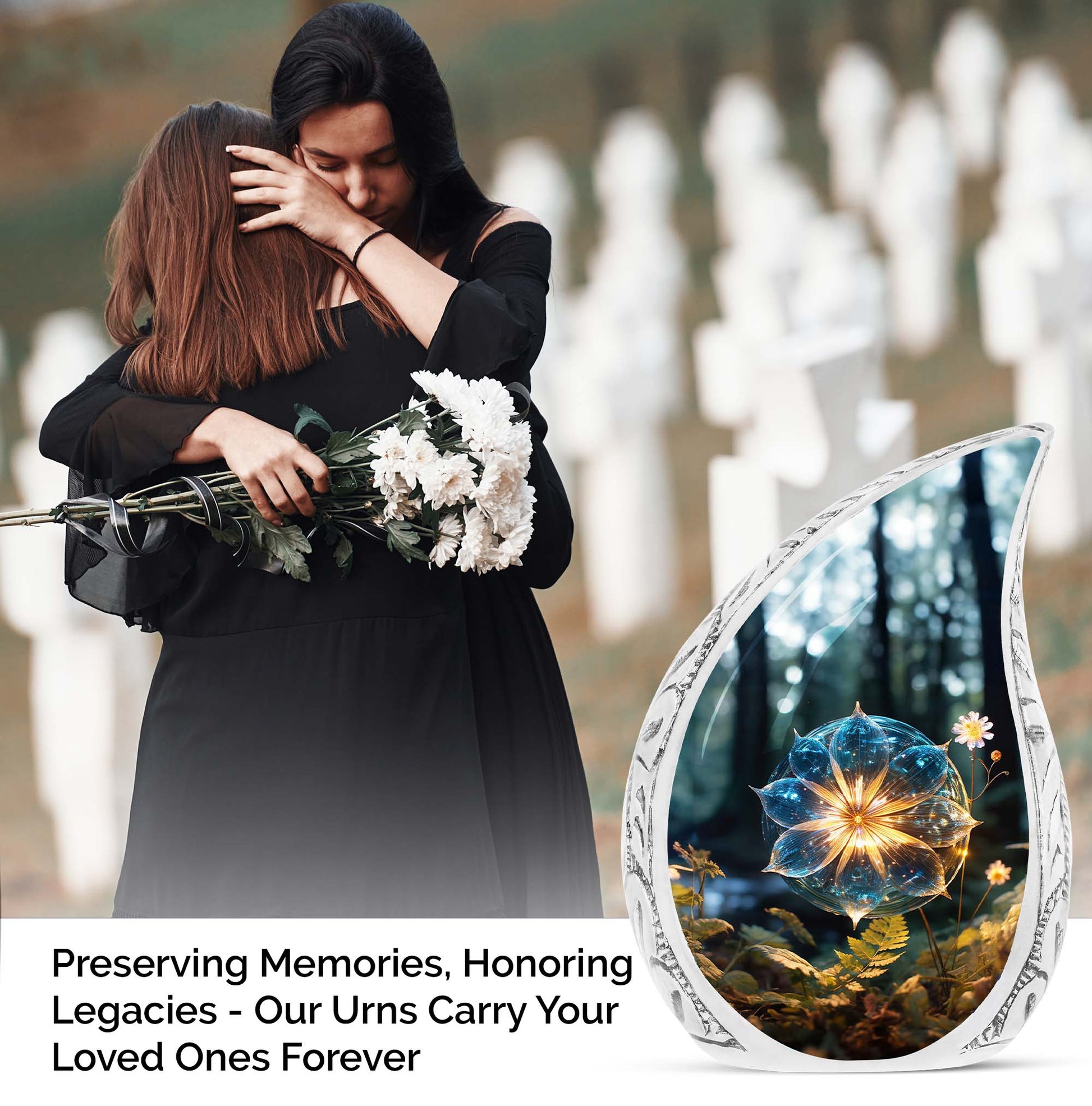 Elegant glass Lilly large cremation urn, decorative and designed specifically for female ashes