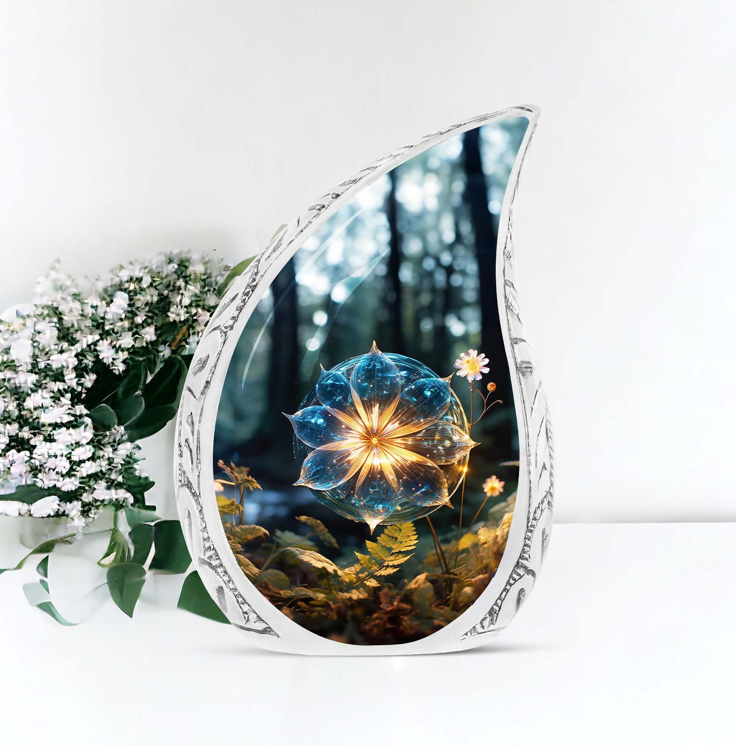 Elegant glass Lilly large cremation urn, decorative and designed specifically for female ashes