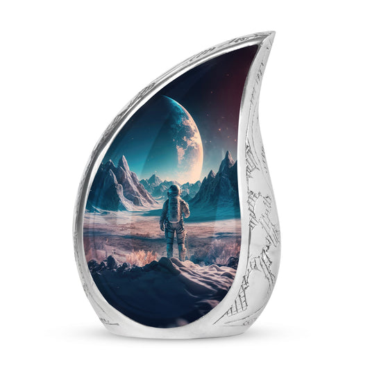 Beautiful atmosphere cosmonaut space-themed large urn for adult male human ashes, suitable for funeral decorations