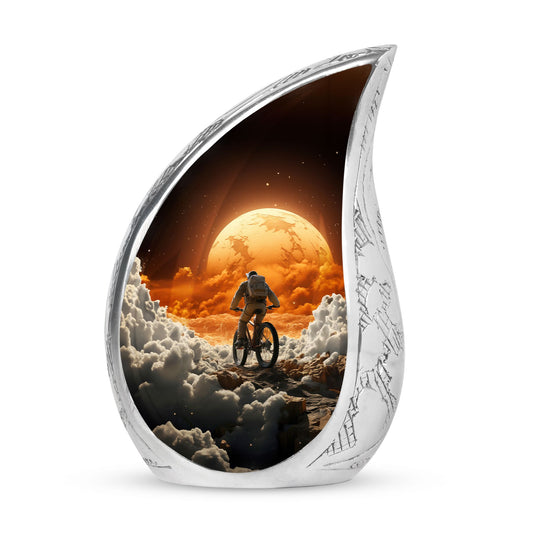 Astronaut Riding Bike In Space Cremation Urn For Storing Cremated Human Ashes