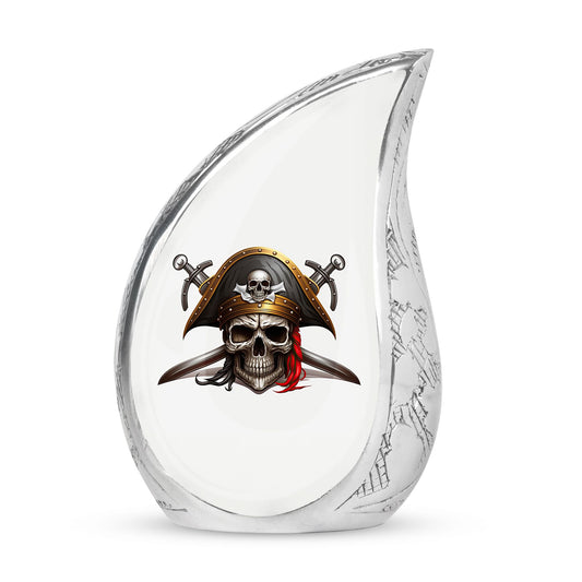 Large burial urn for women featuring helm ship and jolly roger saber design, unique memorial ashes urn, adult human ashes urn