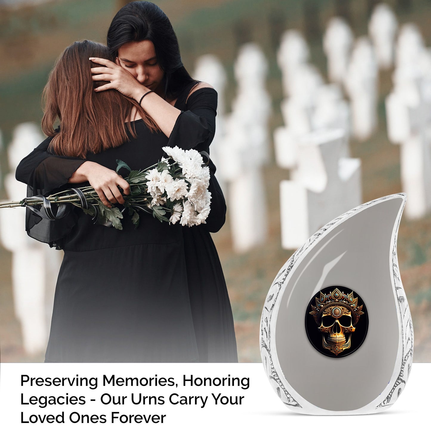 Large Decorative Urn for Ashes with Crown Flower motif, Perfect Memorial for Men