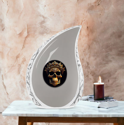 Large Decorative Urn for Ashes with Crown Flower motif, Perfect Memorial for Men