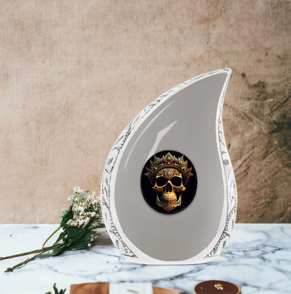 Large Decorative Urn for Ashes with Crown Flower motif, Perfect Memorial for Men
