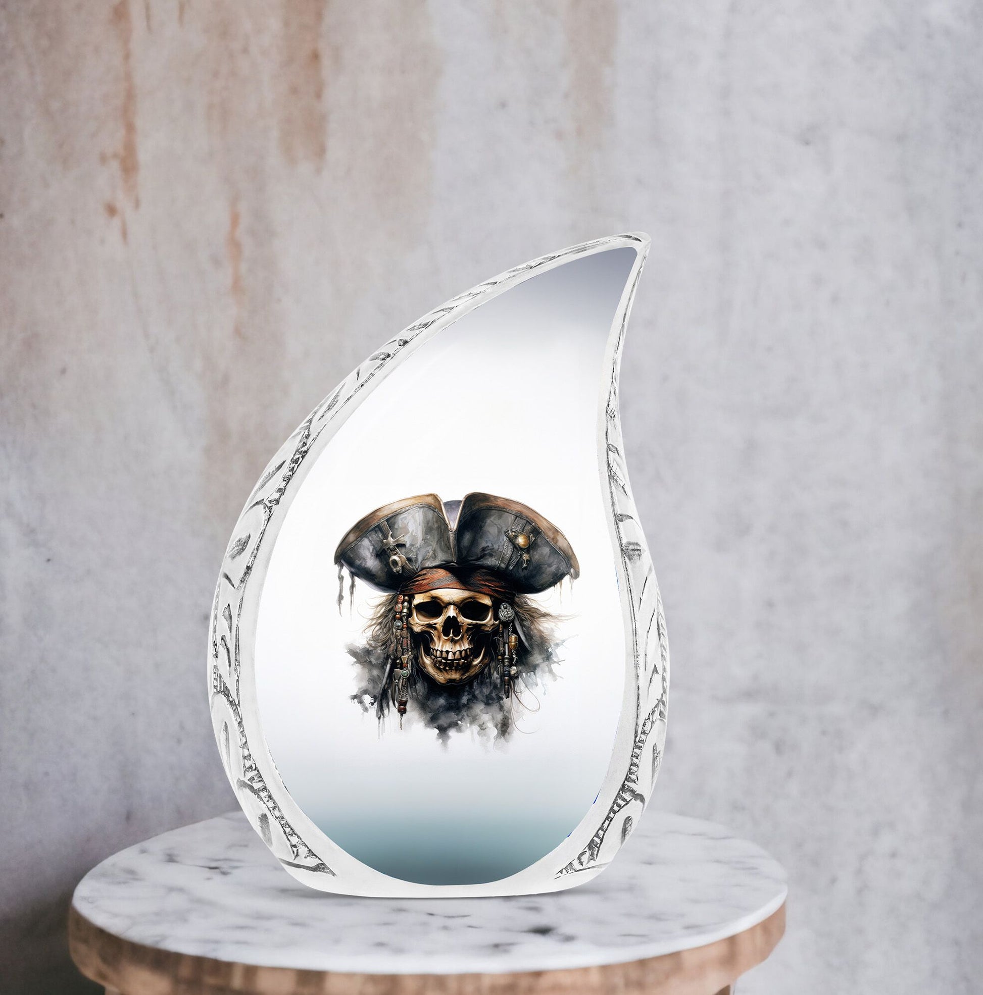 Large urn for human ashes with cat wearing flower crown design, ideal for adult female burial