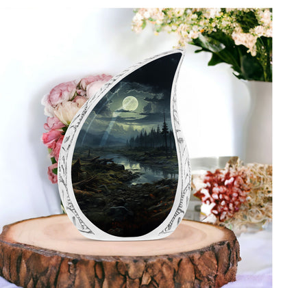 A Moonlit Teardrop Urn set, ideal funeral vessel for adult male ashes