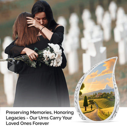 Large golden hour cremation urn for women's ashes, ideal for memorials and funerals.