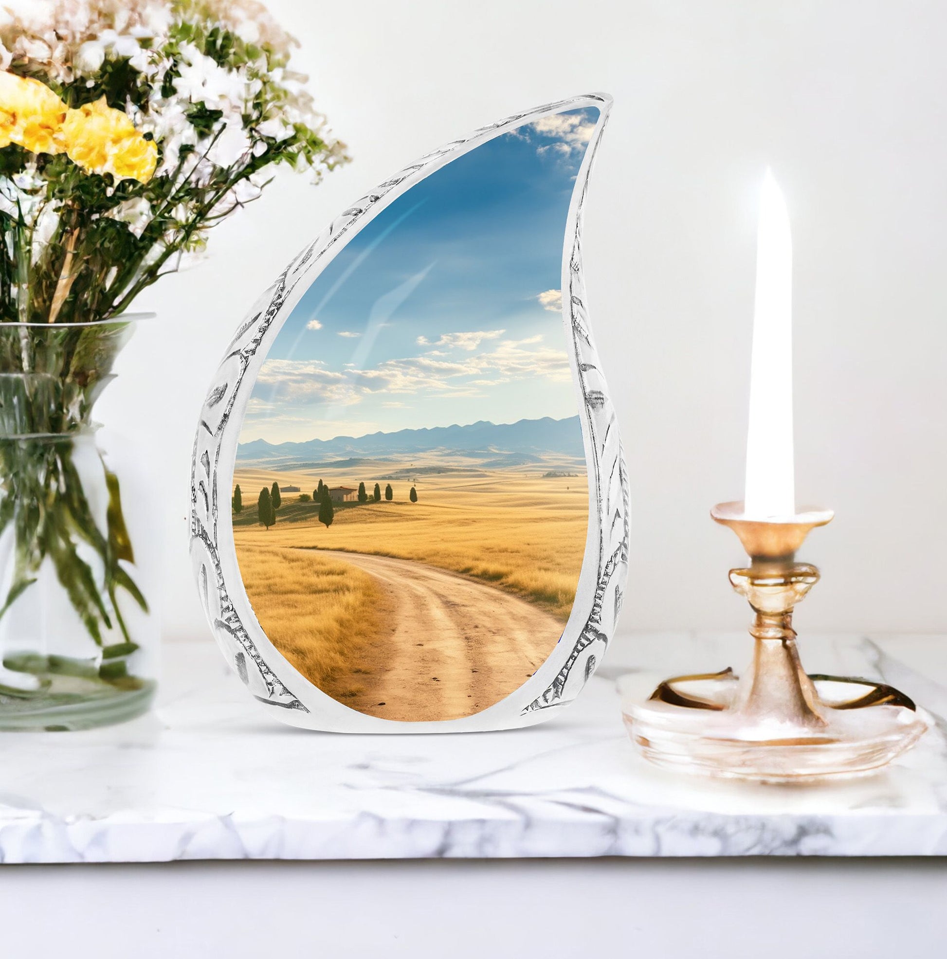 Amber Waves large cremation urn for ashes, suitable for adult female burial.