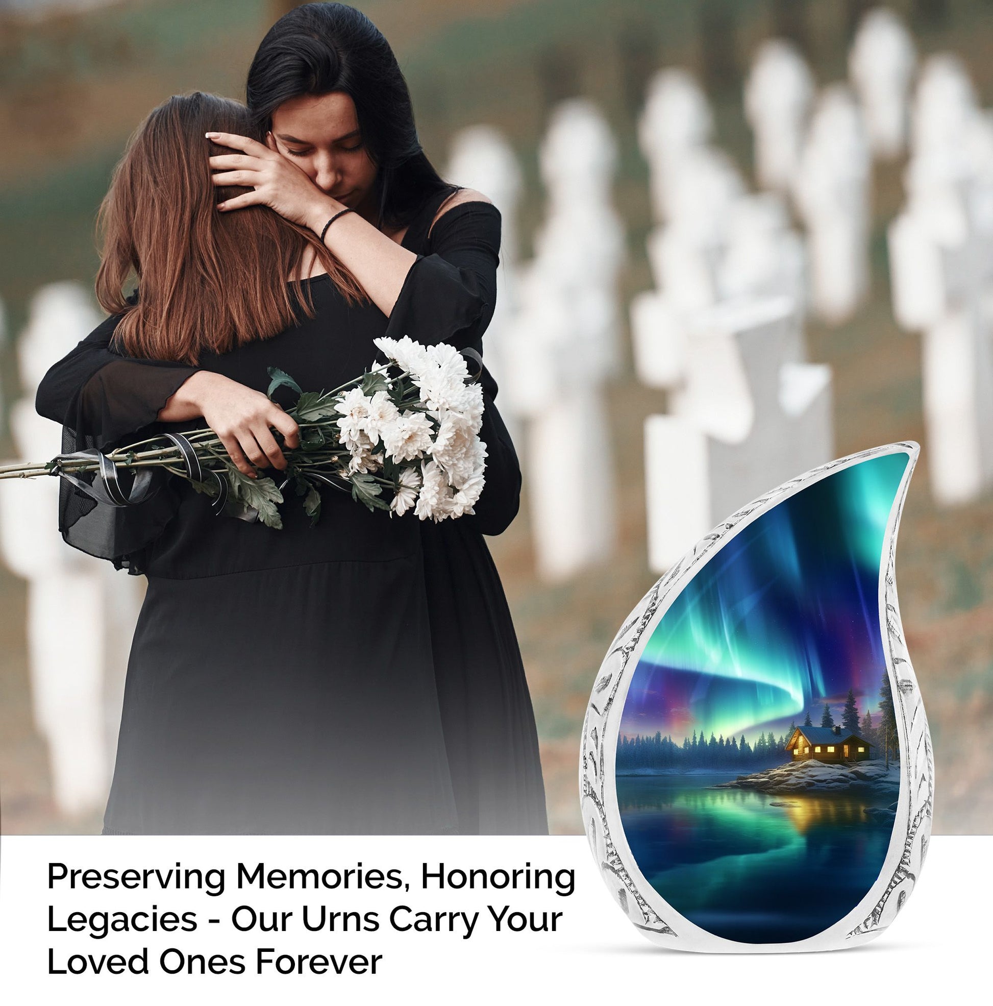 Large Serene Winter Night Cremation Urn for adult male human ashes, suitable for funeral decorations.