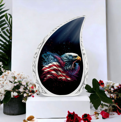 Elegant Eagle in Flight cremation urn, large burial urn for adult human ashes, unique metal funeral urn for women