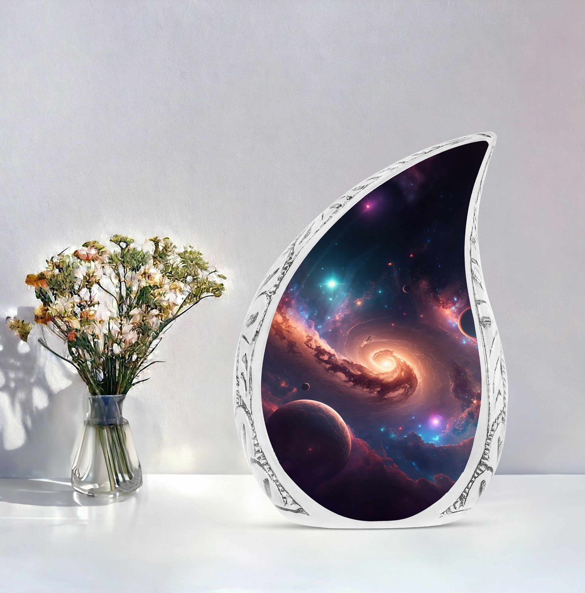 Large Galactic Spiral Urn suitable for human ashes, perfect for burial or funeral purposes