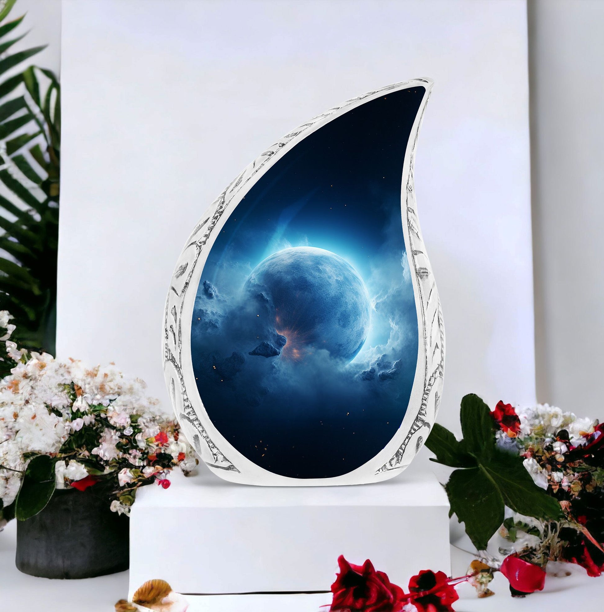 Large Celestial Awakening funeral urn, suitable as an Adult Male Urn for Ashes or Perfect Memorials Urn.