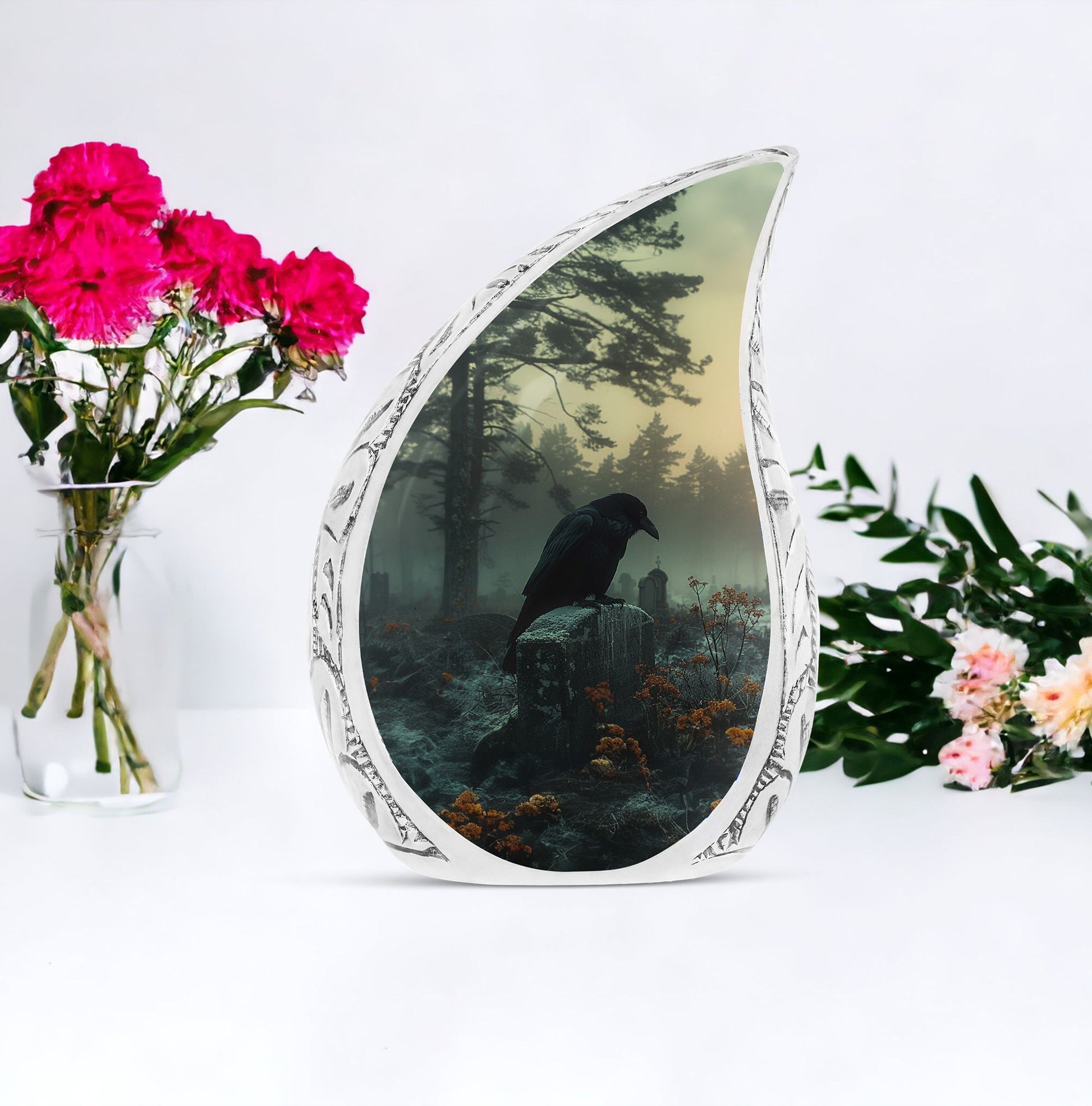 Large Raven's Watch cremation urn, unique urn for human adult ashes, suitable for mom