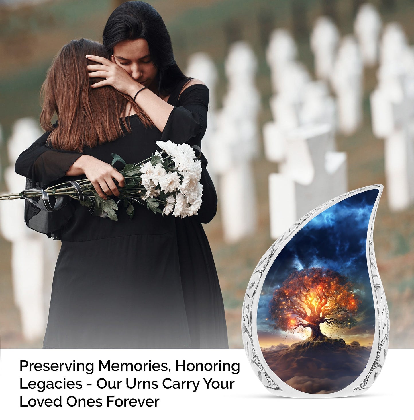 Large Celestial Tree Cremation Urn, elegantly crafted urn for preserving adult female human ashes, perfect for funeral decorations.