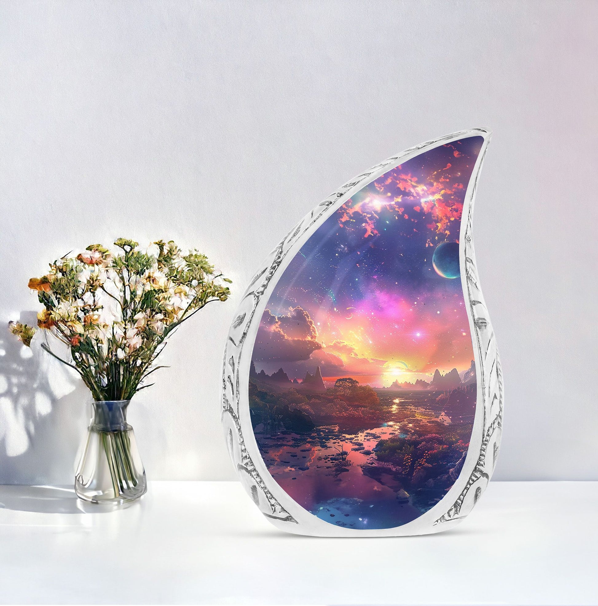 Dreamscape Twilight large urn, a burial urn for adult human ashes, serves as a dignified ashes holder
