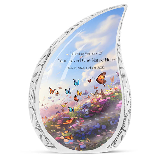 Flying Colorful Butterflies Cremation Urn For Human Ashes